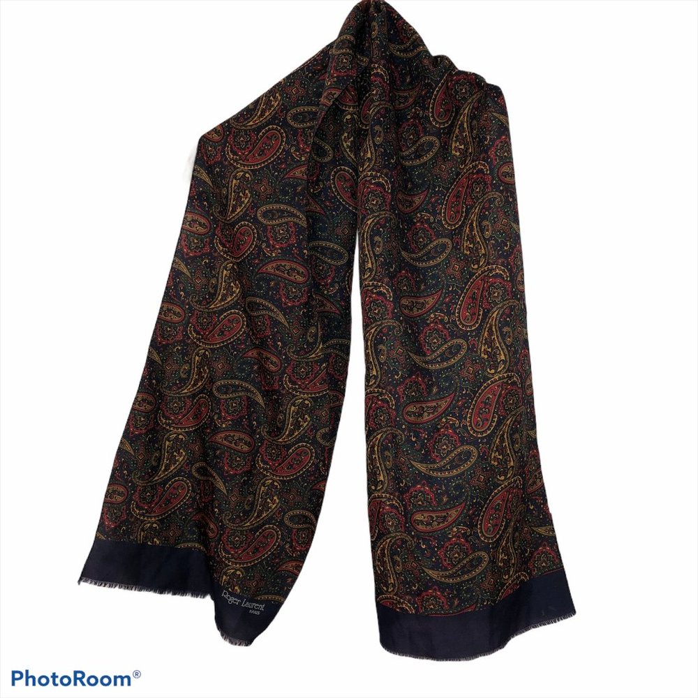 Roger Laurent Paris blue paisley vintage scarf EUC
